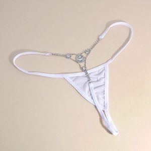 WHITE Rhinestone Satin Bejewelled Micro Bikini bottom.